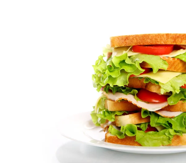 Big Sandwich Plate Isolated White Background — Stock Photo, Image