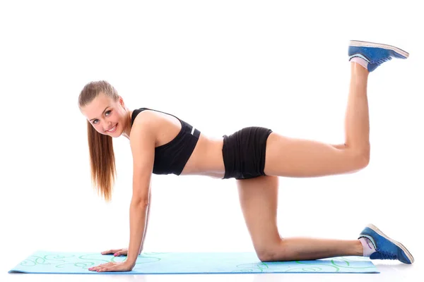 Mujer Atractiva Posando Sobre Blanco Deporte Concepto Vida Saludable —  Fotos de Stock