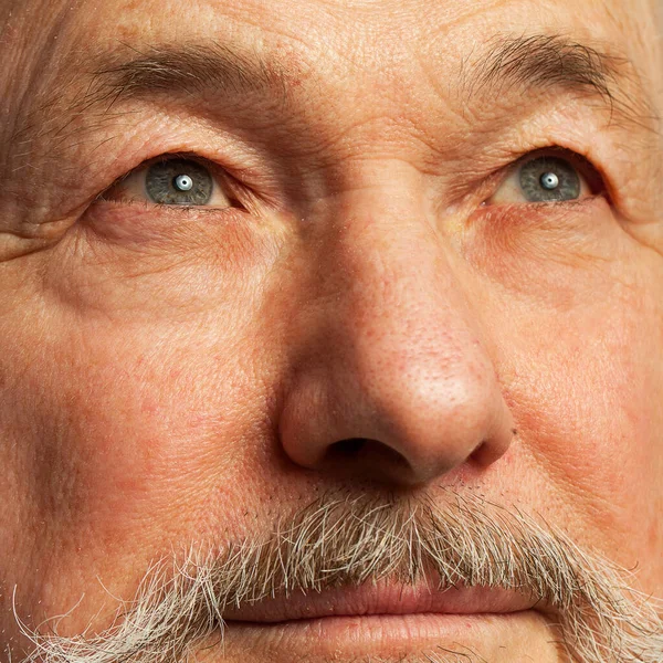 Closeup Portrait Elderly Man Beard Black Background — Stock Photo, Image