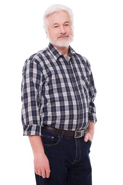 Handsome Elderly Man Grey Beard Isolated White Background — Stock Photo, Image