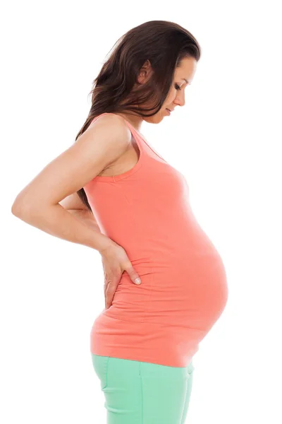 Όμορφη Έγκυος Γυναίκα Απομονωμένη Λευκό Φόντο — Φωτογραφία Αρχείου