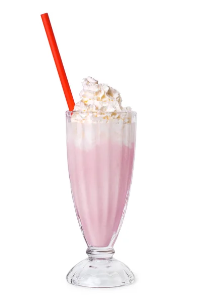 Läckra Jordgubbe Milkshake Vit Bakgrund — Stockfoto