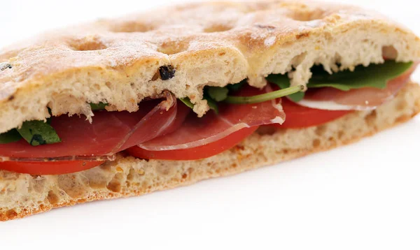 Nahaufnahme Bild Von Einem Leckeren Sandwich Auf Weißem Hintergrund — Stockfoto