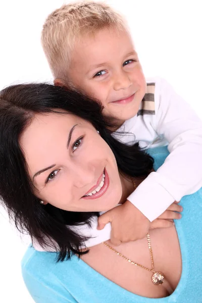 Ritratto Della Giovane Madre Amorevole Del Suo Piccolo Figlio — Foto Stock