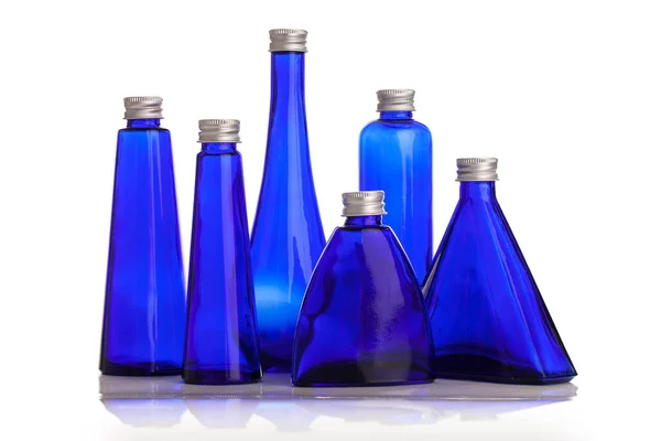 Little Blue Bottles Isolated White Background — Stock Photo, Image