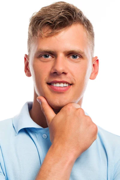 Knappe Jonge Kaukasische Jongen Casual Geïsoleerd Witte Achtergrond — Stockfoto