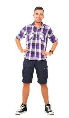 beyaz zemin üzerinde bir gömlek ile yakışıklı bir adam portresi