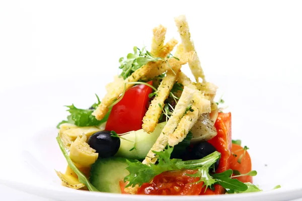 Salada Fresca Verduras Sazonais Com Croutons Boliche — Fotografia de Stock