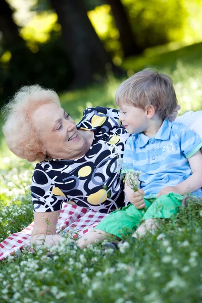 Abuela Con Nieto Parque — Foto de Stock