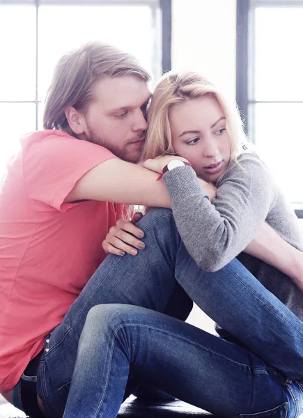 Amor Relacionamento Casal Bonito Casa — Fotografia de Stock