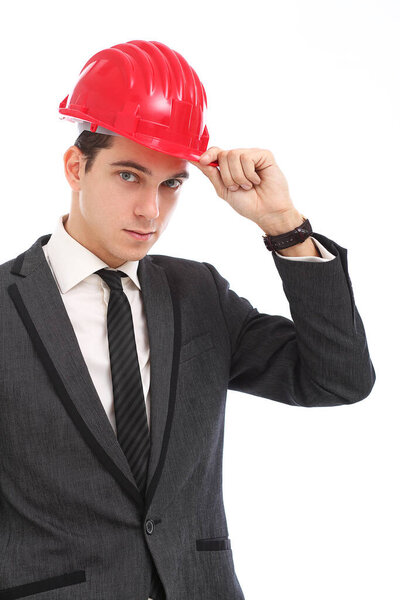 Молодой предприниматель, позирует на белом фоне