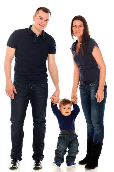 Beau Couple Avec Bébé Posant Studio — Photo