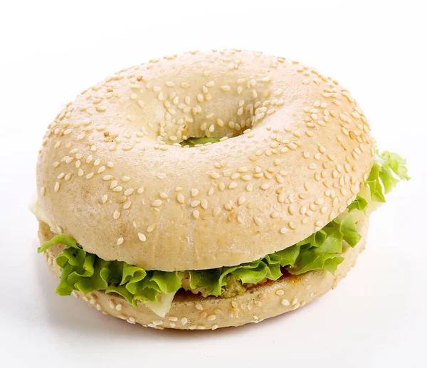 Délicieux Sandwich Bagel Sur Table — Photo