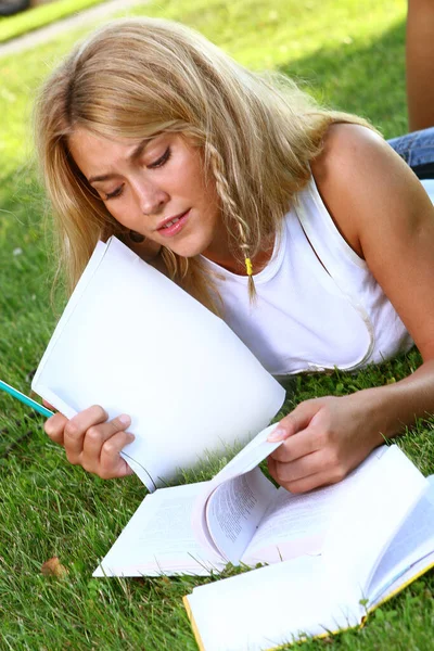 Young Attractive Student Reading Book — Stock Photo, Image