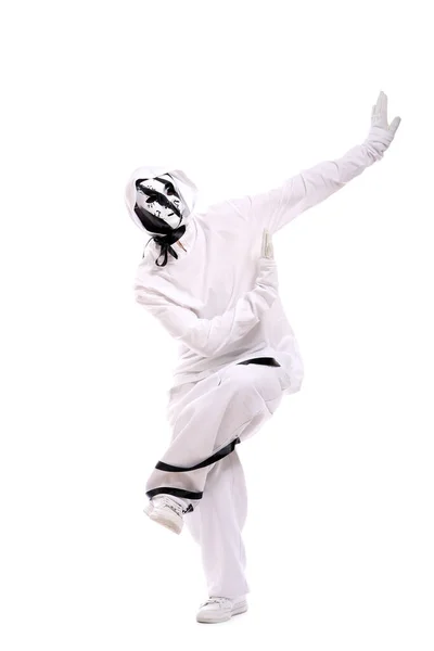 Stylish Hip Hop Dancer White Costume Dancing Studio Stock Image