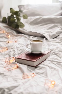 İç mekan. Yatakta kitap