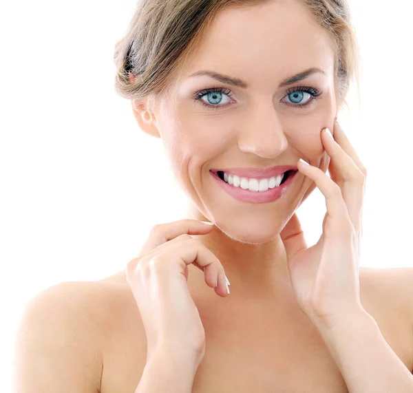 Mulher Atraente Bonita Com Sorriso Largo — Fotografia de Stock