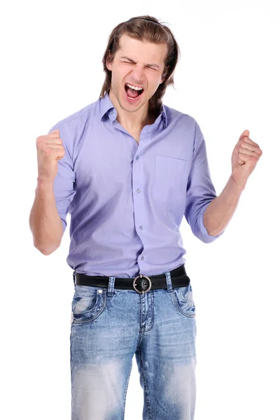 Potrait Young Excited Guy White Background — Stock Photo, Image