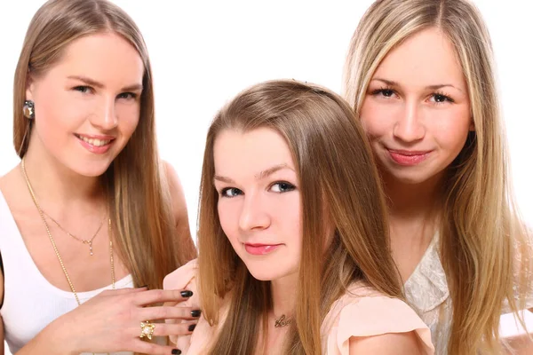 Groep Van Jonge Vriendinnen Geïsoleerd Wit — Stockfoto