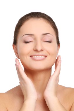 Genç ve güzel bir kız beyaz üzerine