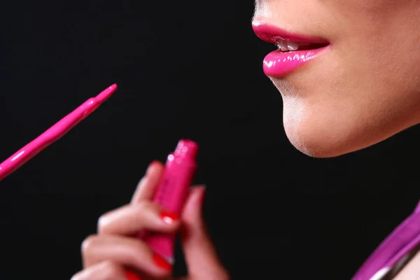 Una Bella Donna Con Rossetto Ppink — Foto Stock