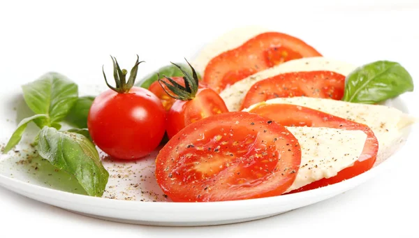 Tomates Fraîches Savoureuses Basilic Mozzarella — Photo