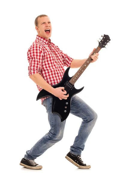 Jovem Músico Louco Com Guitarra Elétrica — Fotografia de Stock