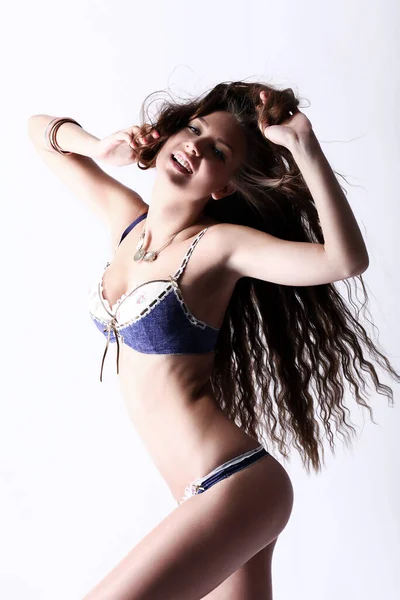 Молодая Сексуальная Девушка Длинными Волосами Нижнем Белье — стоковое фото