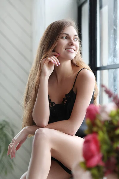 Sexy Young Woman Posing Studio — Stock Photo, Image