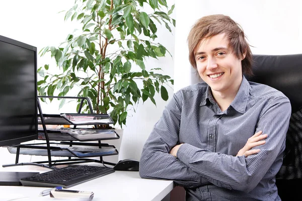 Young Smiling Man His Office — Stock Photo, Image
