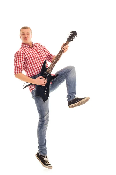 Junger Verrückter Musiker Mit Gitarre — Stockfoto