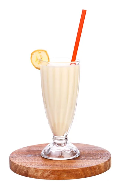 Milkshake Banana Gostoso Fundo Branco — Fotografia de Stock