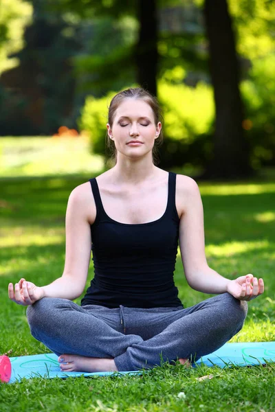 Beautiful Woman Relaxing Yoga Pose Park Stock Image