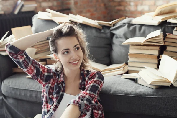 Onderwijs Boeken Mooie Vrouw Bibliotheek — Stockfoto