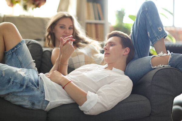 Relationship. Beautiful couple at home