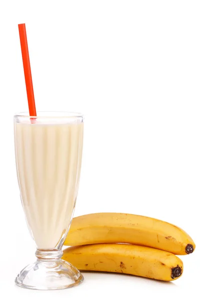 Yummy Banana Milkshake Fundal Alb — Fotografie, imagine de stoc
