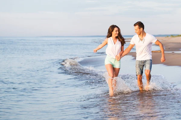 Zomer Zee Schattig Mooi Stel Het Strand — Stockfoto