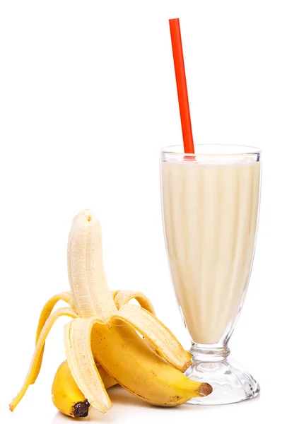 Юммі Банановий Молочний Коктейль Білому Тлі — стокове фото