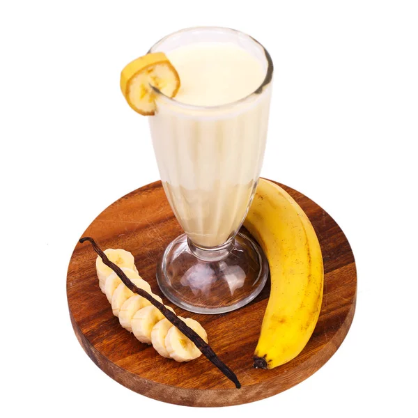 Leckerer Bananen Milchshake Auf Weißem Hintergrund — Stockfoto