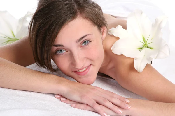 Hermosa Joven Feliz Mujer Aislada Sobre Fondo Blanco — Foto de Stock