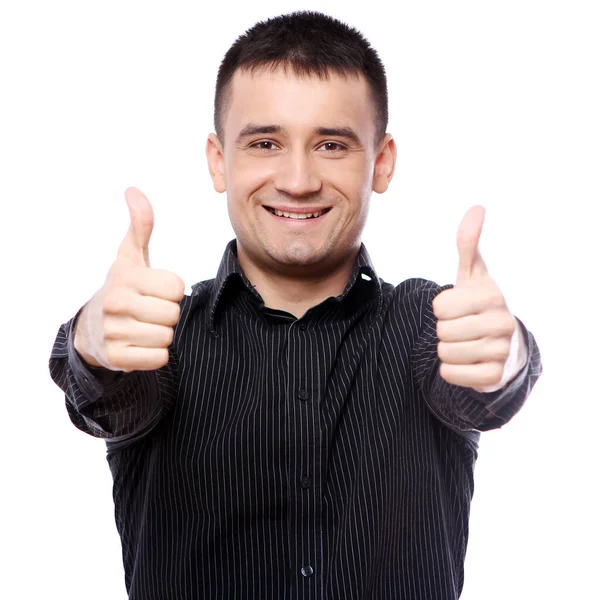 Щасливий Бізнесмен Показує Добре Знак Білому Тлі — стокове фото