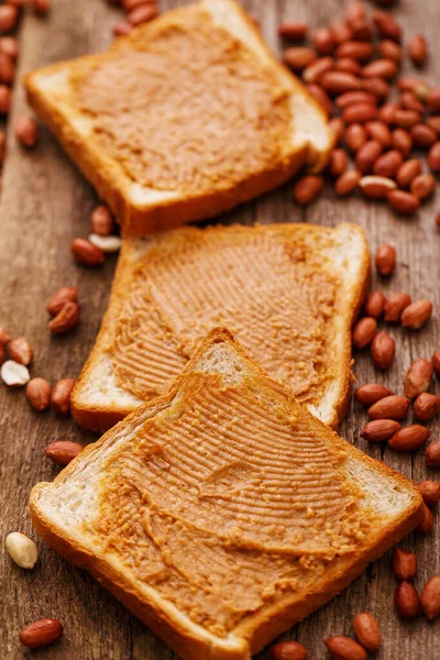 Sladké Jídlo Arašídové Máslo Smetana Toast — Stock fotografie