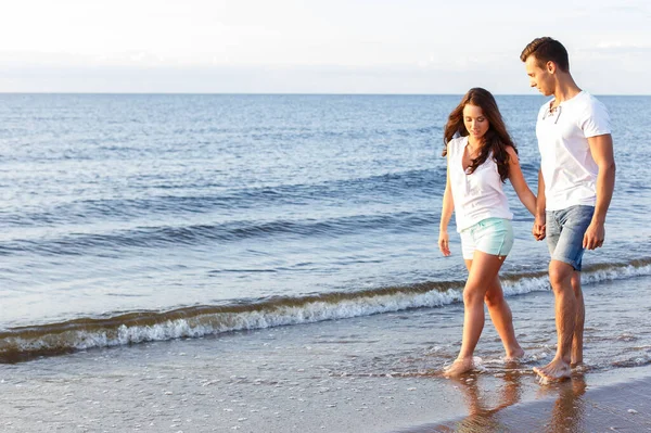 Zomer Zee Schattig Mooi Stel Het Strand — Stockfoto