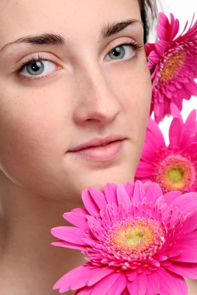 Hermosa Joven Feliz Mujer Aislada Sobre Fondo Blanco — Foto de Stock