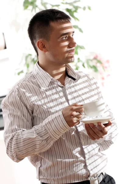 Jeune Homme Affaires Avec Une Tasse Café Matin — Photo