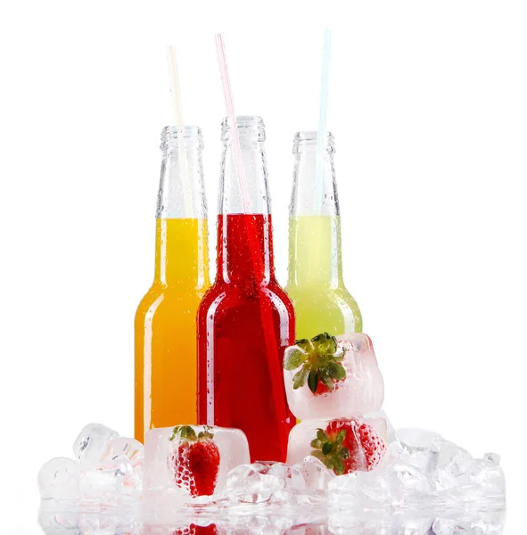 Drink Alcohol Kleurrijke Flessen Een Witte Achtergrond — Stockfoto