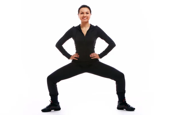 Mladá Žena Která Dělá Fitness Cvičení Izolovaných Bílém Pozadí — Stock fotografie