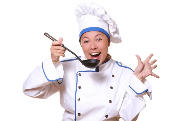 Woman Chef Cook Isolated White — Stock Photo, Image