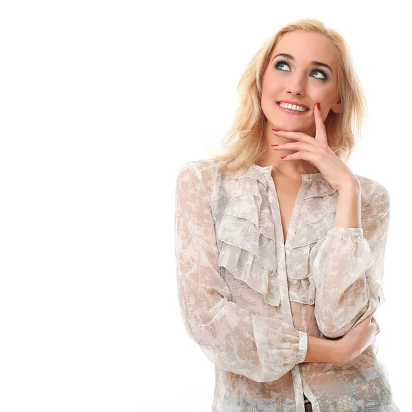 Giovane Bella Donna Caucasica Posa Sfondo Bianco — Foto Stock