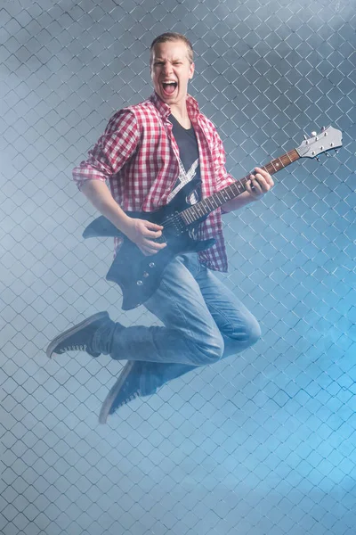 Music Sound Musician Guitar Fence Background — Stock Photo, Image